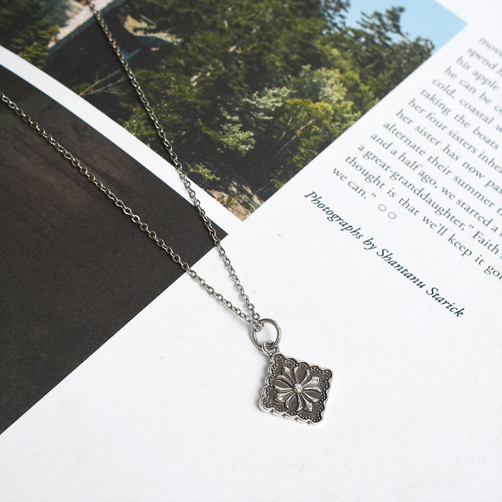 Wholesale Vintage Cross Square 925 Sterling Silver Clavicle Necklace